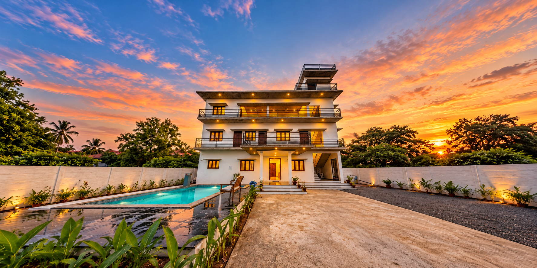 Premium guest house exterior in Auroville